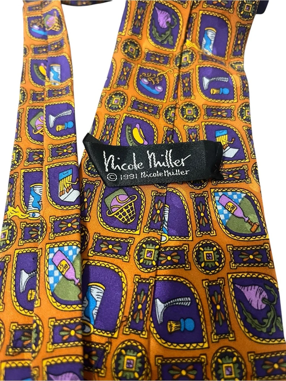Vintage 90s Nicole Miller Silk Necktie Abstract Pattern Designer Tie 58” x 3.5”